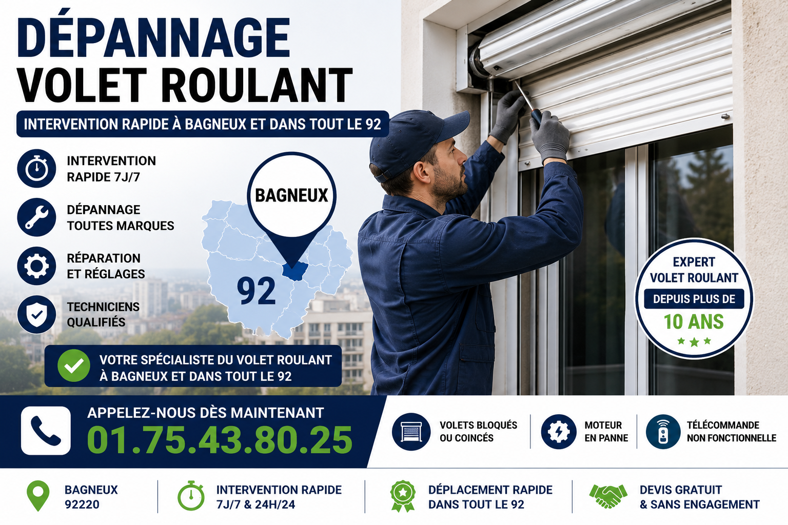 Depannage volet roulant Bagneux - Service Dépannage intervention rapide 92220